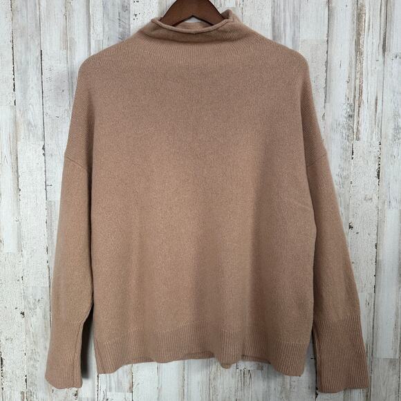 Aritzia Babaton 100 Cashmere Mockneck Sweater XL Tan Quiet Luxury Minimalist EUC - Picture 1 of 9